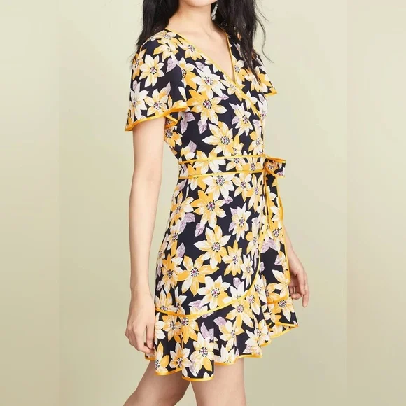 Cinq á Sept Floral Cameron Yellow & White Wrap Dress | Size 4 - Picture 1 of 9